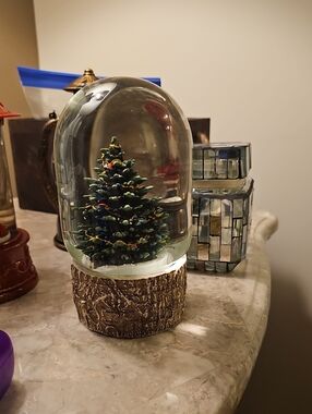 Classic Glass Snow Globe with Green Christmas Tree Home Holiday 7"H X12"D Heavy
